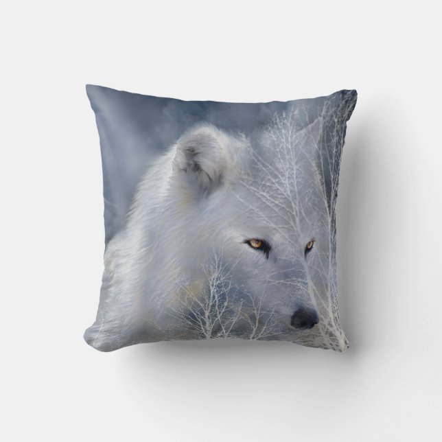 White Wolf Art Designer Pillow Kussen (Voorkant)