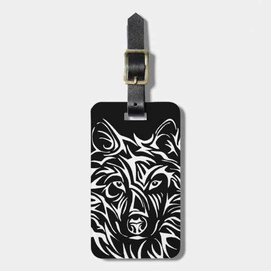 White Wolf Head op Black Bagagelabel (Voorkant verticaal)