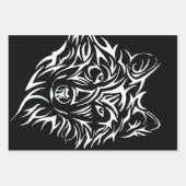 White Wolf Head op Black Inpakpapier Vel (Voorkant 2)