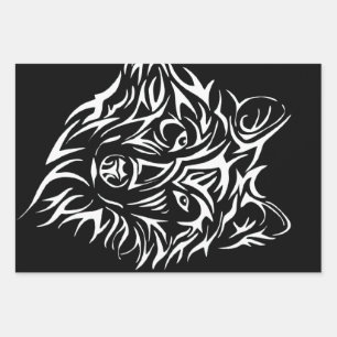 White Wolf Head op Black Inpakpapier Vel