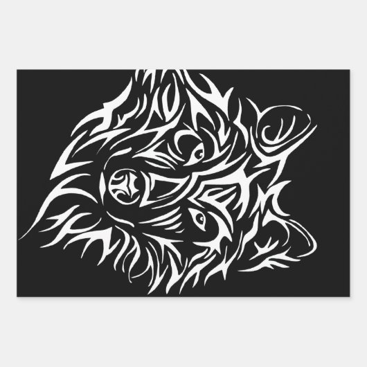 White Wolf Head op Black Inpakpapier Vel (Voorkant)