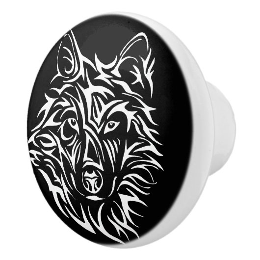 White Wolf Head op Black Keramische Knop (Rechts)