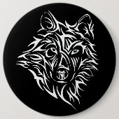 White Wolf Head op Black Ronde Button 6,0 Cm (Voorkant)