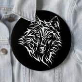 White Wolf Head op Black Ronde Button 6,0 Cm (In situ)