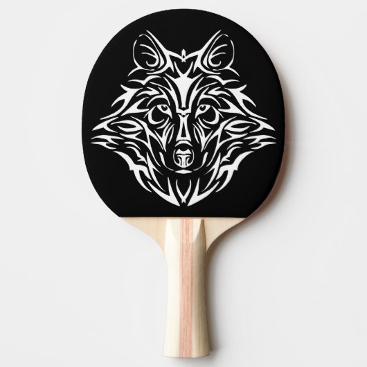 White Wolf Head op Black Tafeltennisbatje (Voorkant)