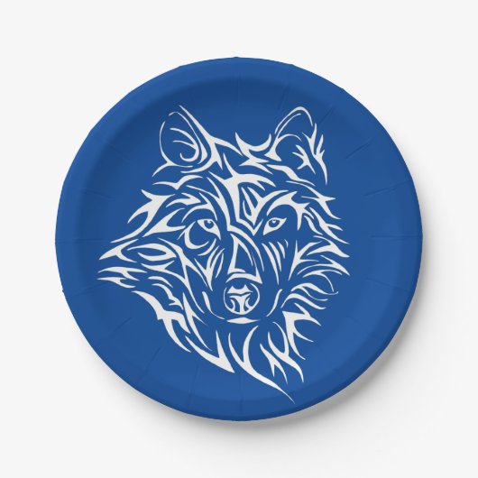 White Wolf Head op Blue Papieren Bordje (Voorkant)