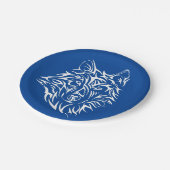 White Wolf Head op Blue Papieren Bordje (Gekanteld)