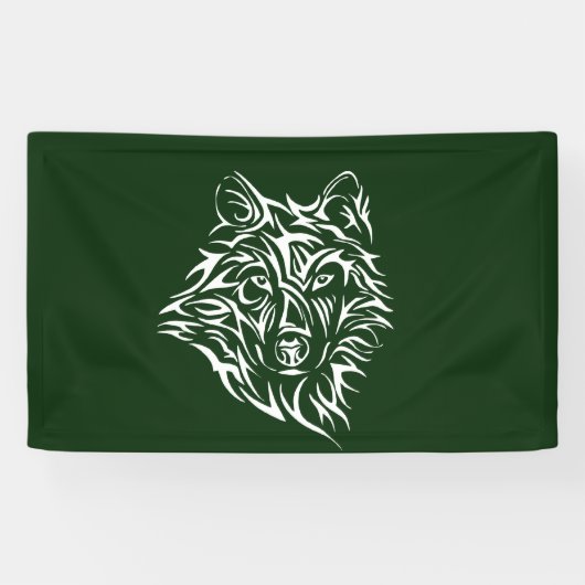 White Wolf Head op Green Spandoek (Horizontaal)