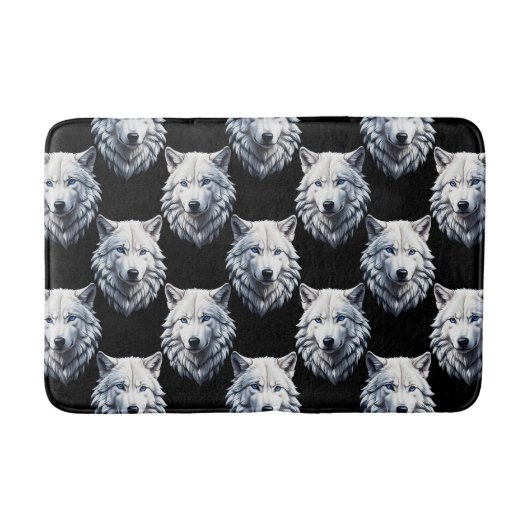 White Wolf Head Pattern Design Badmat (Voorkant)
