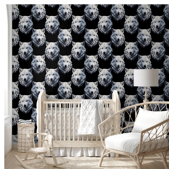 White Wolf Head Pattern Design Behang (Creator heeft geüpload)
