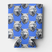 White Wolf Head Pattern Design Blauw Blikjeskoeler (Voorkant)