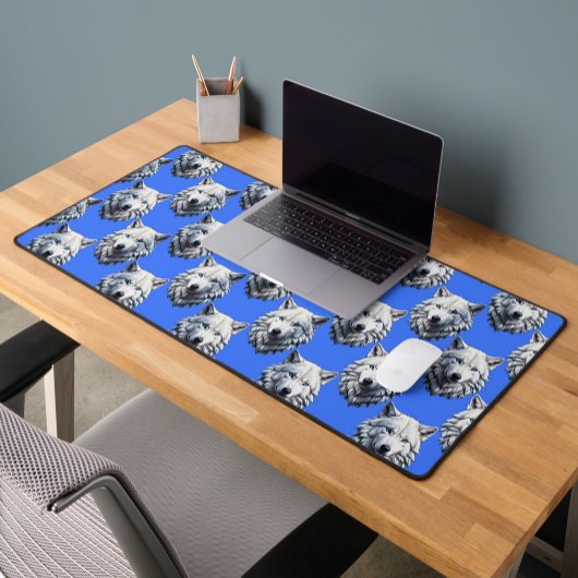 White Wolf Head Pattern Design Blauw Bureaumat