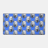 White Wolf Head Pattern Design Blauw Bureaumat (Voorkant)