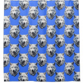 White Wolf Head Pattern Design Blauw Douchegordijn (Voorkant)