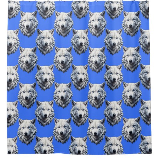 White Wolf Head Pattern Design Blauw Douchegordijn (Voorkant)