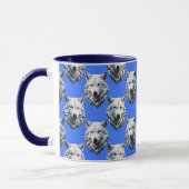 White Wolf Head Pattern Design Blauw Mok (Links)