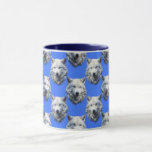 White Wolf Head Pattern Design Blauw Mok (Midden)