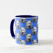 White Wolf Head Pattern Design Blauw Mok (Voorkant links)