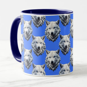 White Wolf Head Pattern Design Blauw Mok
