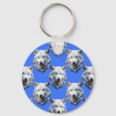 White Wolf Head Pattern Design Blauw Sleutelhanger (Achterkant)