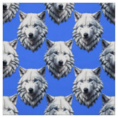 White Wolf Head Pattern Design Blauw Stof (Swatch)