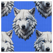 White Wolf Head Pattern Design Blauw Stof (Close Up)