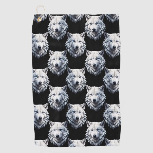 White Wolf Head Pattern Design Golfhanddoek (Voorkant)