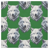 White Wolf Head Pattern Design Green Stof (Swatch)