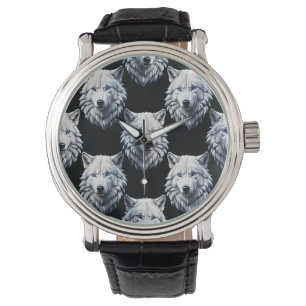 White Wolf Head Pattern Design Horloge