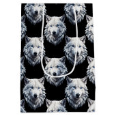 White Wolf Head Pattern Design Medium Cadeauzakje (Achterkant)