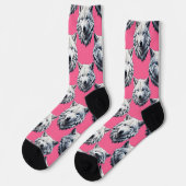 White Wolf Head Pattern Design Pink  Sokken (Links)
