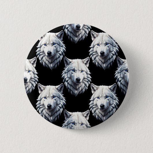White Wolf Head Pattern Design Ronde Button 5,7 Cm (Voorkant)