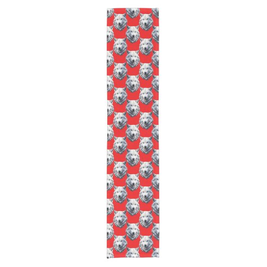White Wolf Head Pattern Design - Rood Korte Tafelloper (Voorkant)