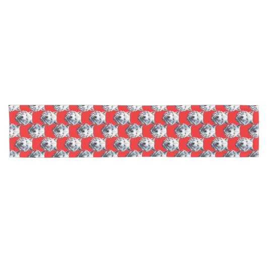 White Wolf Head Pattern Design - Rood Korte Tafelloper (Horizontaal)