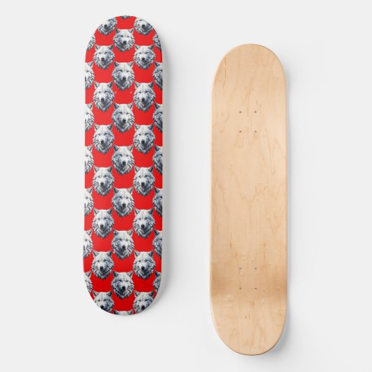 White Wolf Head Pattern Design - Rood Skateboard (Voorkant)