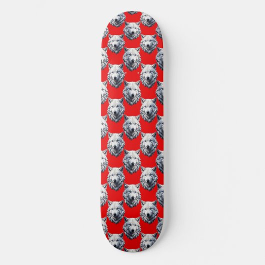 White Wolf Head Pattern Design - Rood Skateboard (Voorkant)