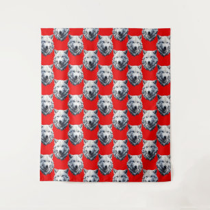 White Wolf Head Pattern Design - Rood Wandkleed
