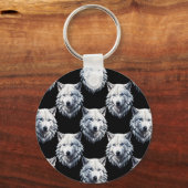 White Wolf Head Pattern Design Sleutelhanger (Achterkant)