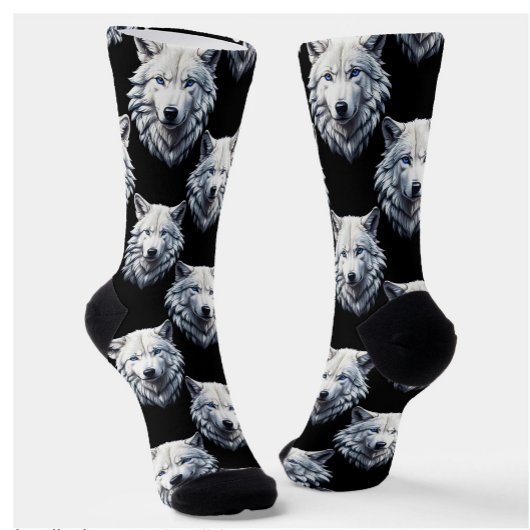 White Wolf Head Pattern Design Sokken