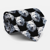 White Wolf Head Pattern Design Stropdas (Opgerold)