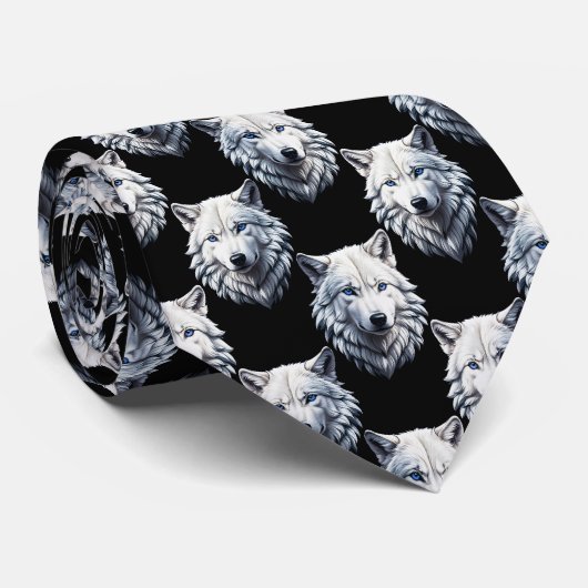White Wolf Head Pattern Design Stropdas (Opgerold)