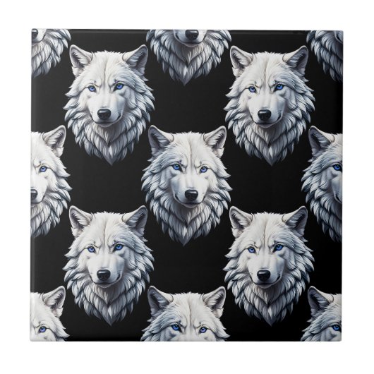 White Wolf Head Pattern Design Tegeltje (Voorkant)