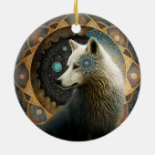 White Wolf Mandala Keramisch Ornament (Achterkant)