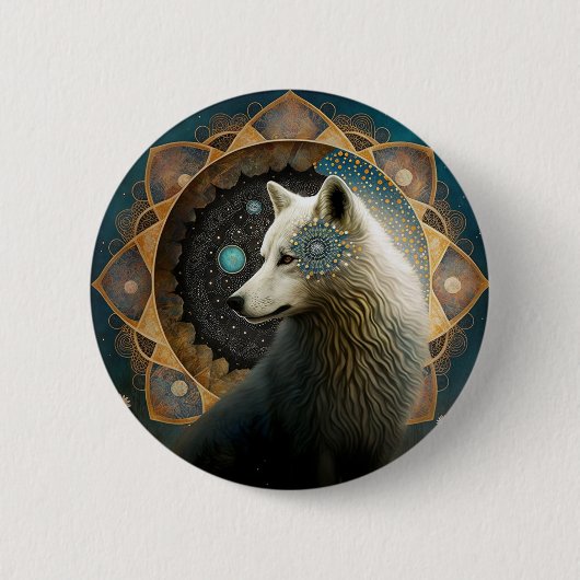 White Wolf Mandala Ronde Button 5,7 Cm (Voorkant)