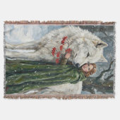 White Wolf Redhead Druid Winter Berries Fantasy Ar Deken (Voorkant)