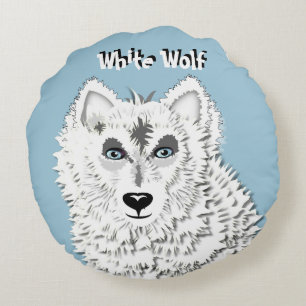 White Wolf Wild Animal Illustratie Rond Kussen