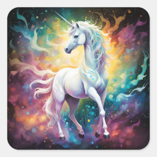 White Wonder: De Spectrale Witte Eenhoorn Vierkante Sticker