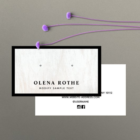 White Wood Black Border Earring Display Contactkaartje