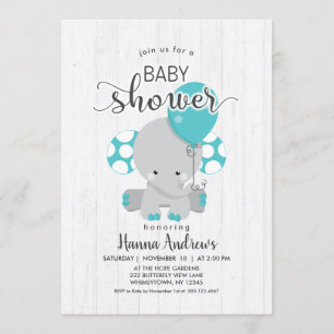 White Wood Blauwgroen Olifant Baby shower Invitati Kaart