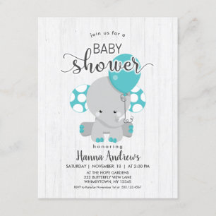 White Wood Blauwgroen Olifant Baby shower Invitati Kaart
